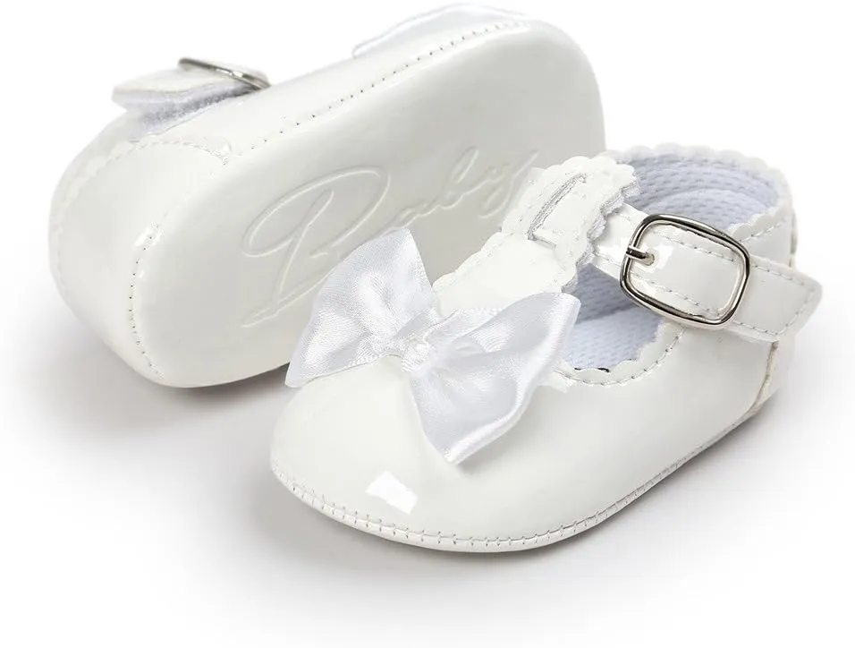 WUAI-Baby Girls Mary Jane Flats Sparkly Bowknot Princess Dress First Walkers Crib Shoes for Wedding Festival Party
