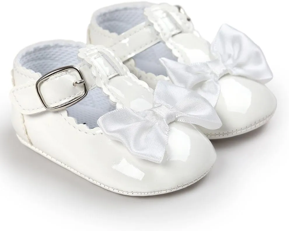 WUAI-Baby Girls Mary Jane Flats Sparkly Bowknot Princess Dress First Walkers Crib Shoes for Wedding Festival Party