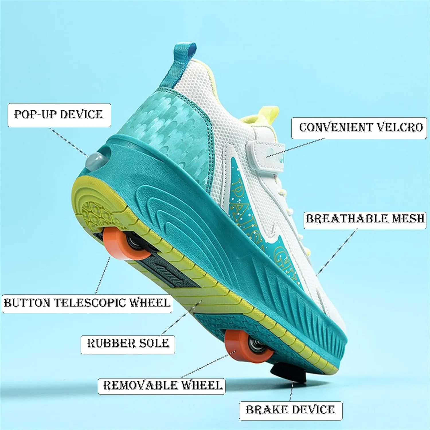 Youngsters' Fashion Sneakers Unisex Fashion Roller Skates 2/4 Detachable Retractable Wheels Comfortable Low-Top Shoes Breathable Upper Adjustable Lace-Up Closure