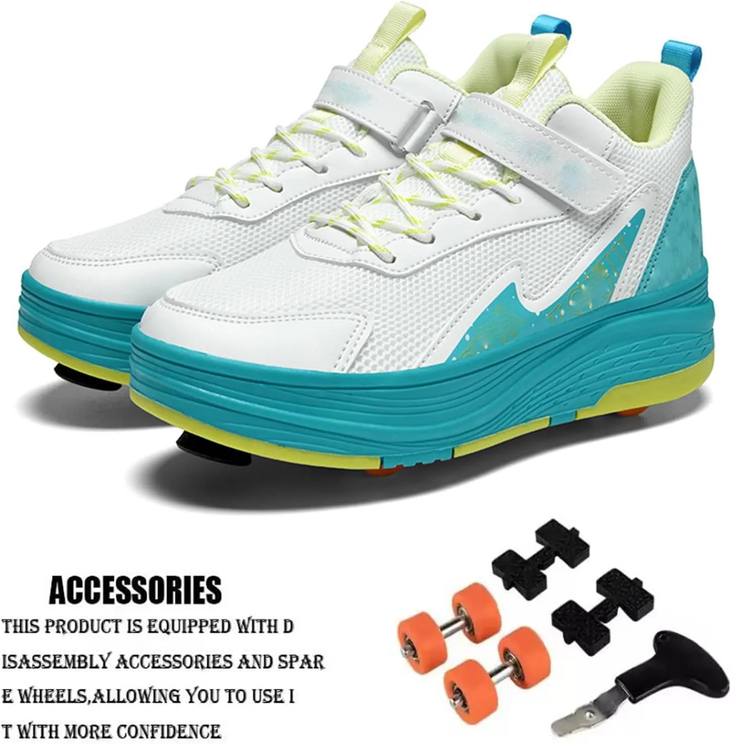 Youngsters' Fashion Sneakers Unisex Fashion Roller Skates 2/4 Detachable Retractable Wheels Comfortable Low-Top Shoes Breathable Upper Adjustable Lace-Up Closure
