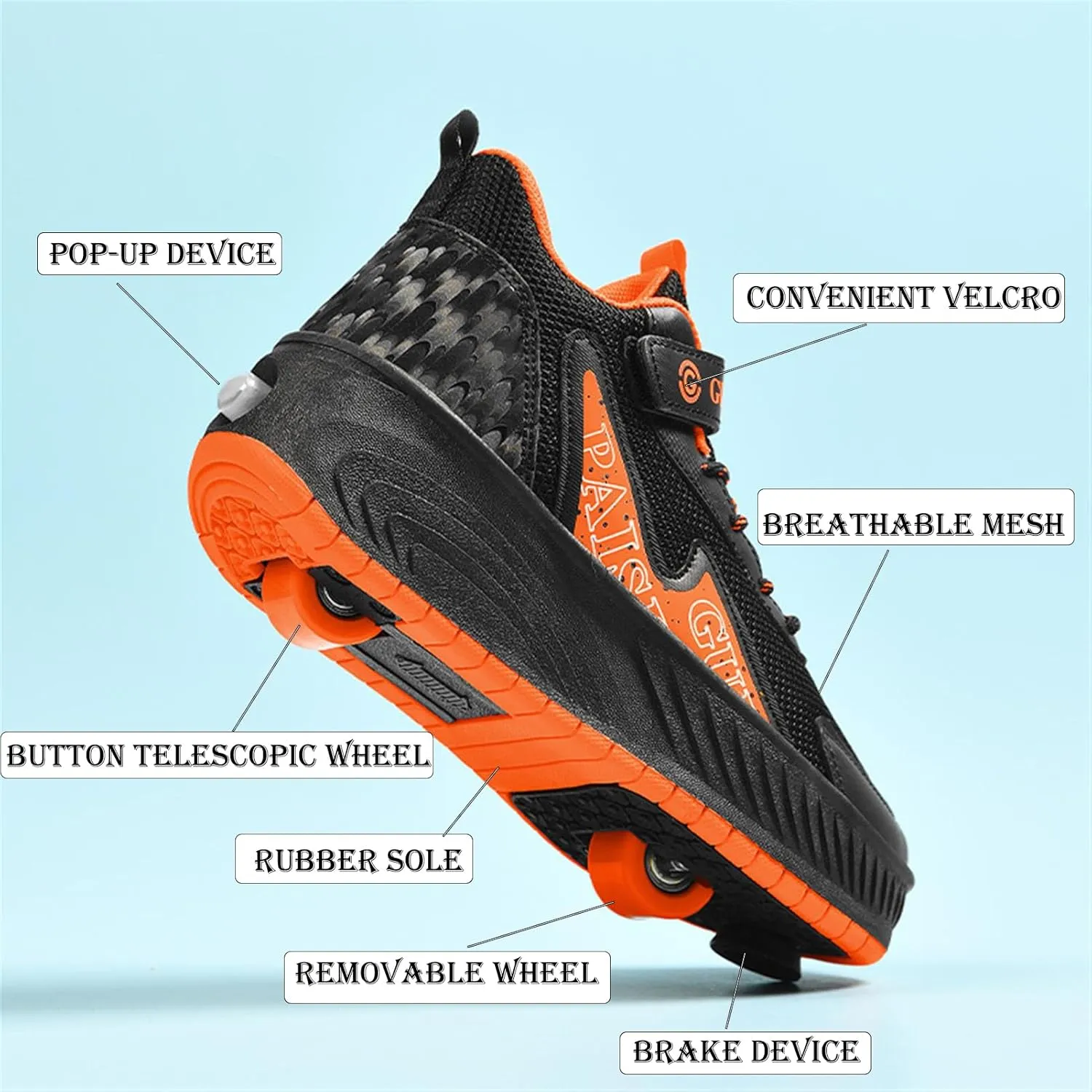 Youngsters' Fashion Sneakers Unisex Fashion Roller Skates 2/4 Detachable Retractable Wheels Comfortable Low-Top Shoes Breathable Upper Adjustable Lace-Up Closure
