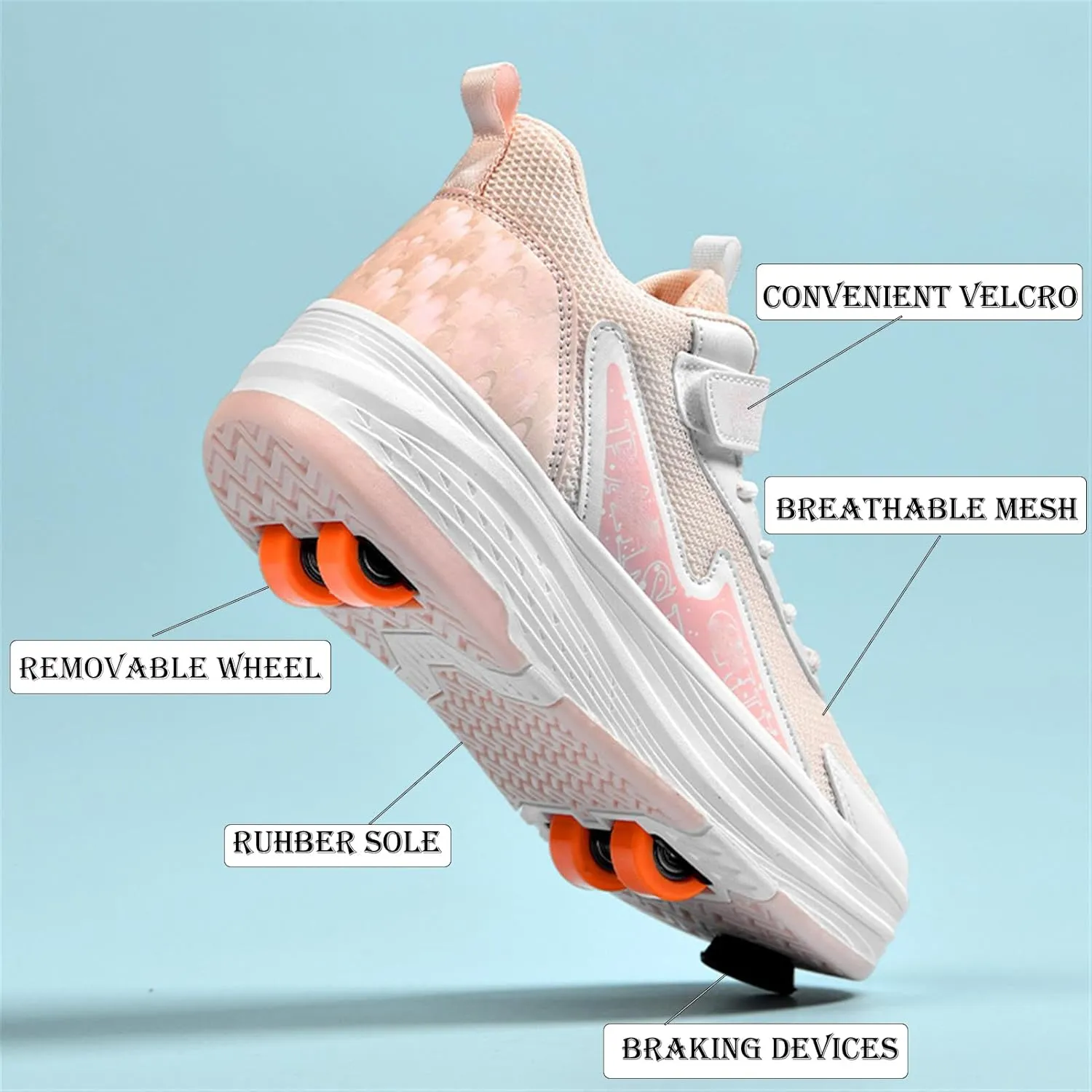 Youngsters' Fashion Sneakers Unisex Fashion Roller Skates 2/4 Detachable Retractable Wheels Comfortable Low-Top Shoes Breathable Upper Adjustable Lace-Up Closure