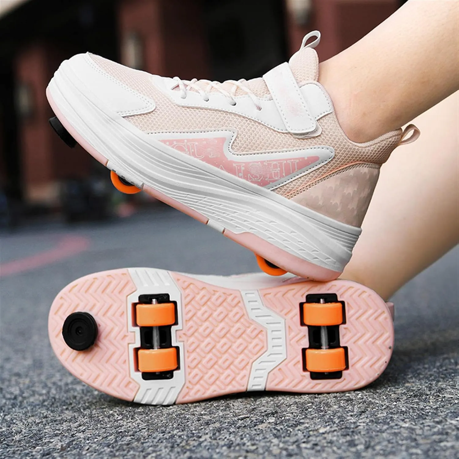 Youngsters' Fashion Sneakers Unisex Fashion Roller Skates 2/4 Detachable Retractable Wheels Comfortable Low-Top Shoes Breathable Upper Adjustable Lace-Up Closure
