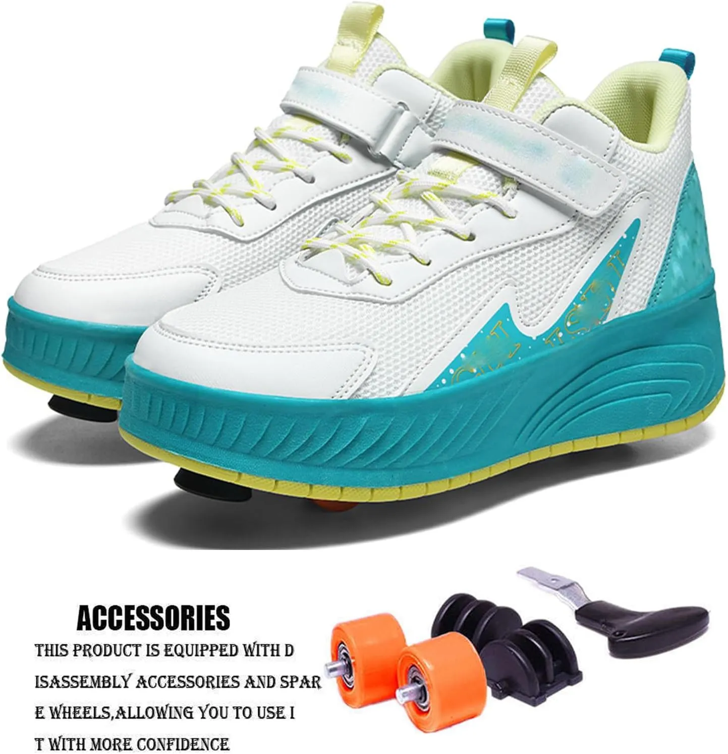 Youngsters' Fashion Sneakers Unisex Fashion Roller Skates 2/4 Detachable Retractable Wheels Comfortable Low-Top Shoes Breathable Upper Adjustable Lace-Up Closure