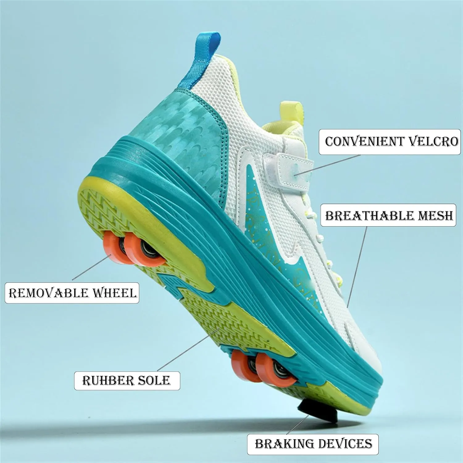Youngsters' Fashion Sneakers Unisex Fashion Roller Skates 2/4 Detachable Retractable Wheels Comfortable Low-Top Shoes Breathable Upper Adjustable Lace-Up Closure