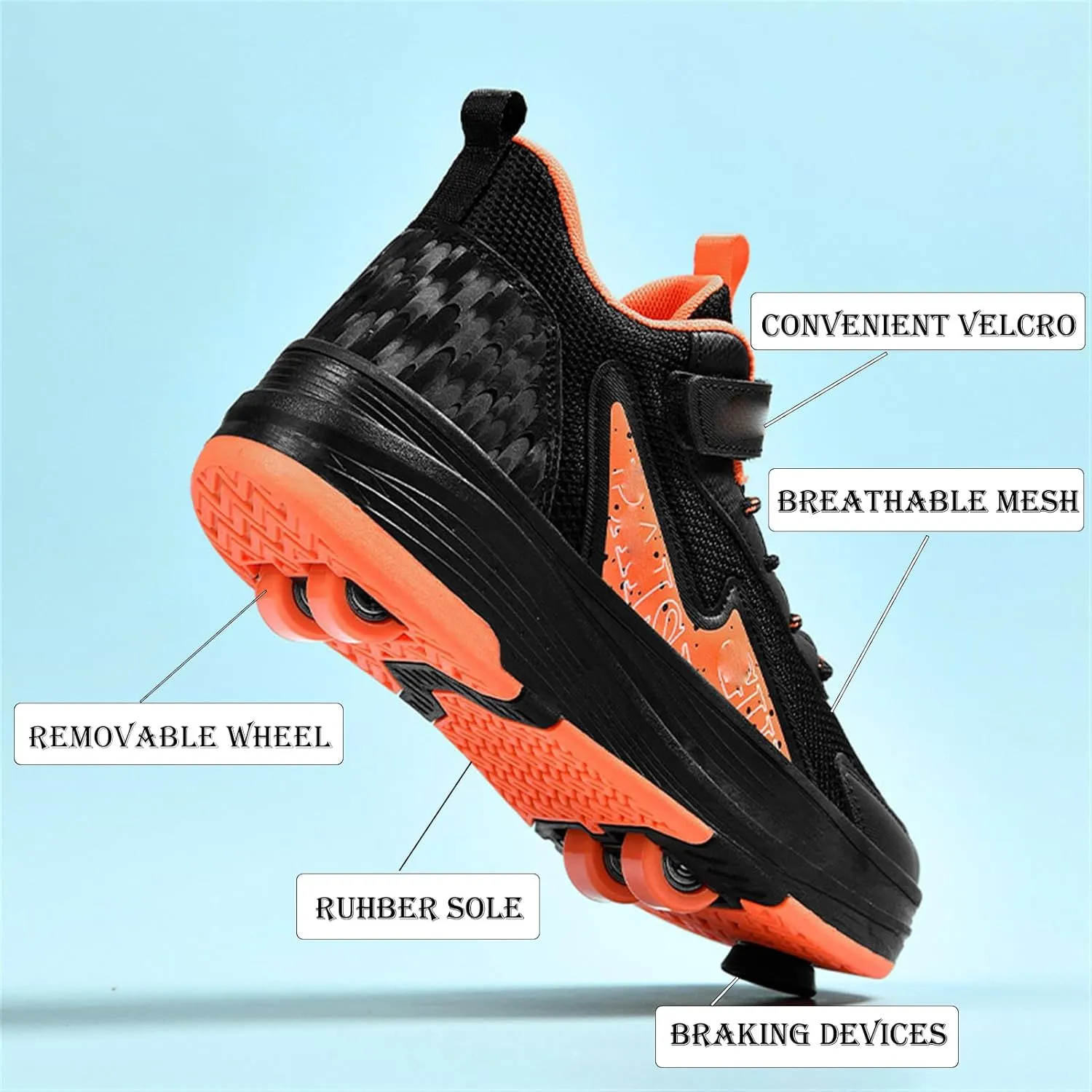 Youngsters' Fashion Sneakers Unisex Fashion Roller Skates 2/4 Detachable Retractable Wheels Comfortable Low-Top Shoes Breathable Upper Adjustable Lace-Up Closure