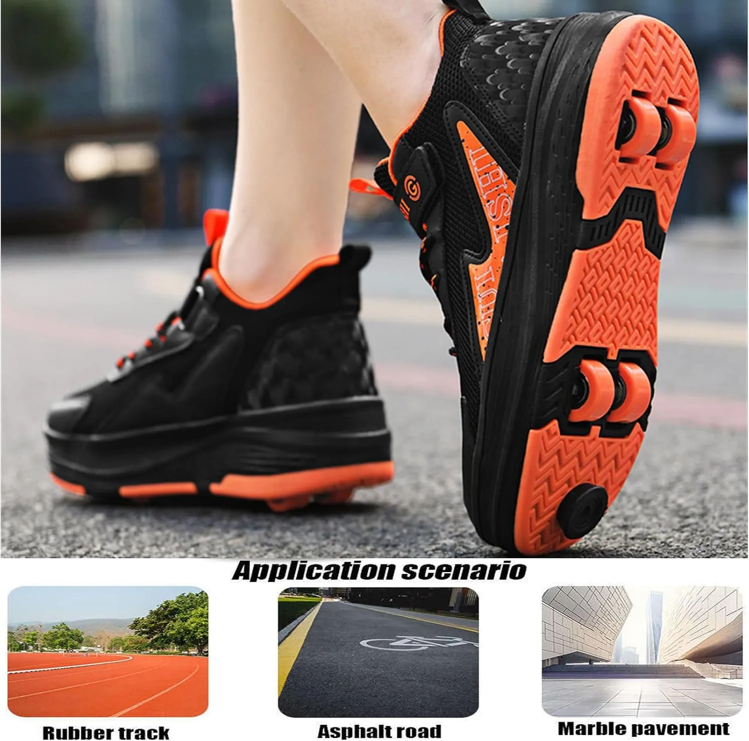 Youngsters' Fashion Sneakers Unisex Fashion Roller Skates 2/4 Detachable Retractable Wheels Comfortable Low-Top Shoes Breathable Upper Adjustable Lace-Up Closure