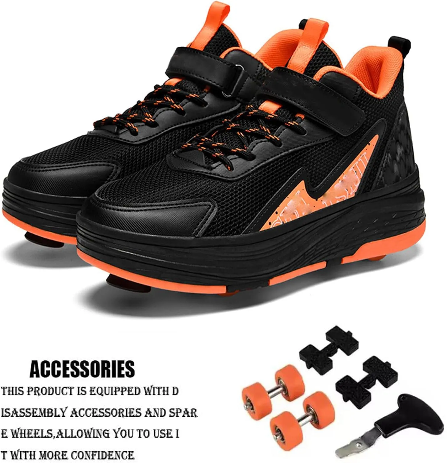 Youngsters' Fashion Sneakers Unisex Fashion Roller Skates 2/4 Detachable Retractable Wheels Comfortable Low-Top Shoes Breathable Upper Adjustable Lace-Up Closure