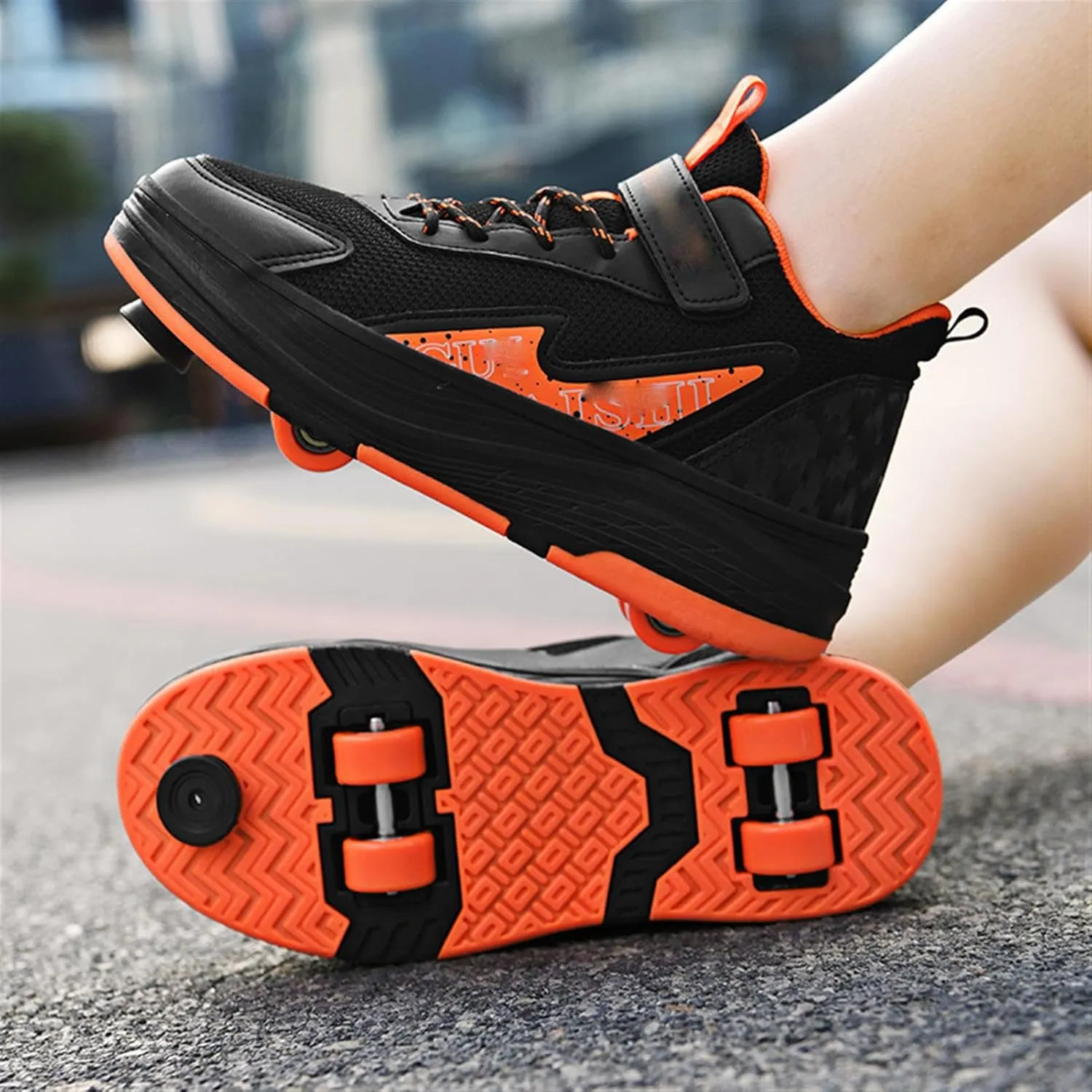Youngsters' Fashion Sneakers Unisex Fashion Roller Skates 2/4 Detachable Retractable Wheels Comfortable Low-Top Shoes Breathable Upper Adjustable Lace-Up Closure