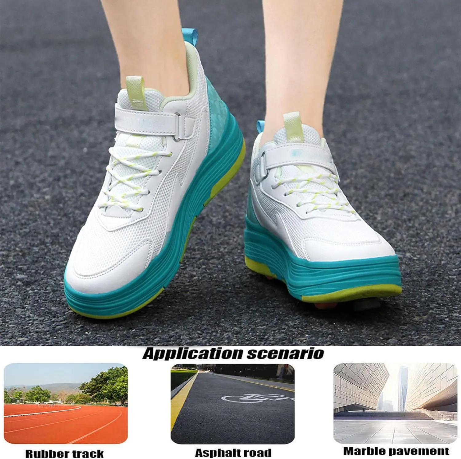 Youngsters' Fashion Sneakers Unisex Fashion Roller Skates 2/4 Detachable Retractable Wheels Comfortable Low-Top Shoes Breathable Upper Adjustable Lace-Up Closure