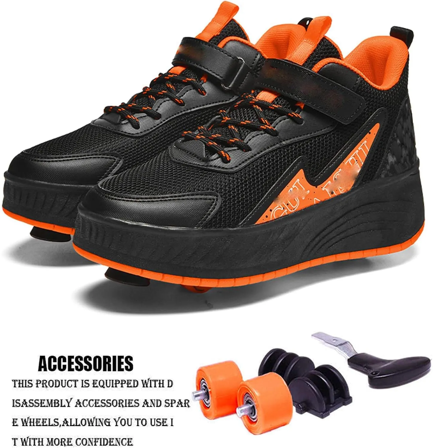 Youngsters' Fashion Sneakers Unisex Fashion Roller Skates 2/4 Detachable Retractable Wheels Comfortable Low-Top Shoes Breathable Upper Adjustable Lace-Up Closure