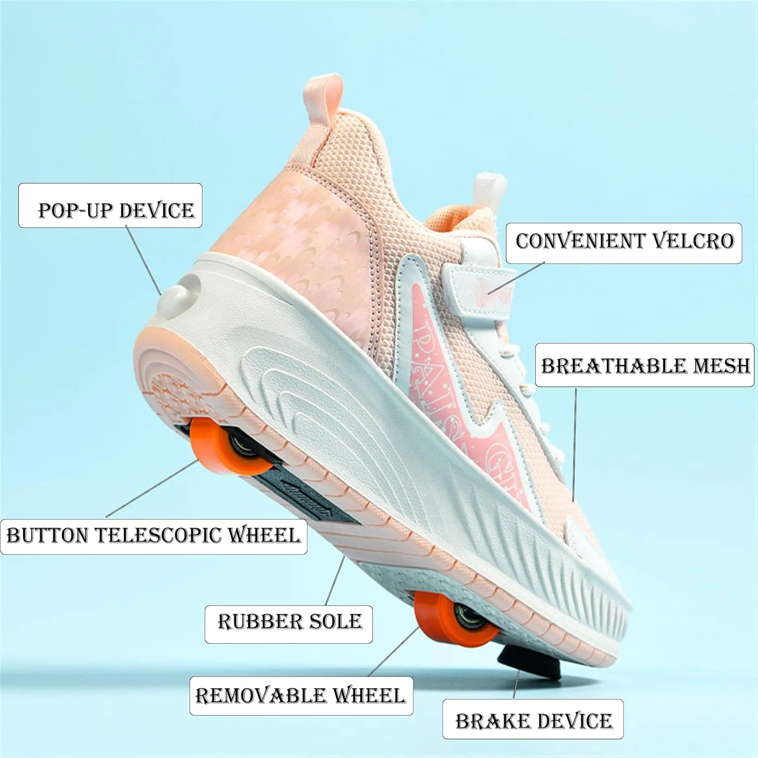 Youngsters' Fashion Sneakers Unisex Fashion Roller Skates 2/4 Detachable Retractable Wheels Comfortable Low-Top Shoes Breathable Upper Adjustable Lace-Up Closure