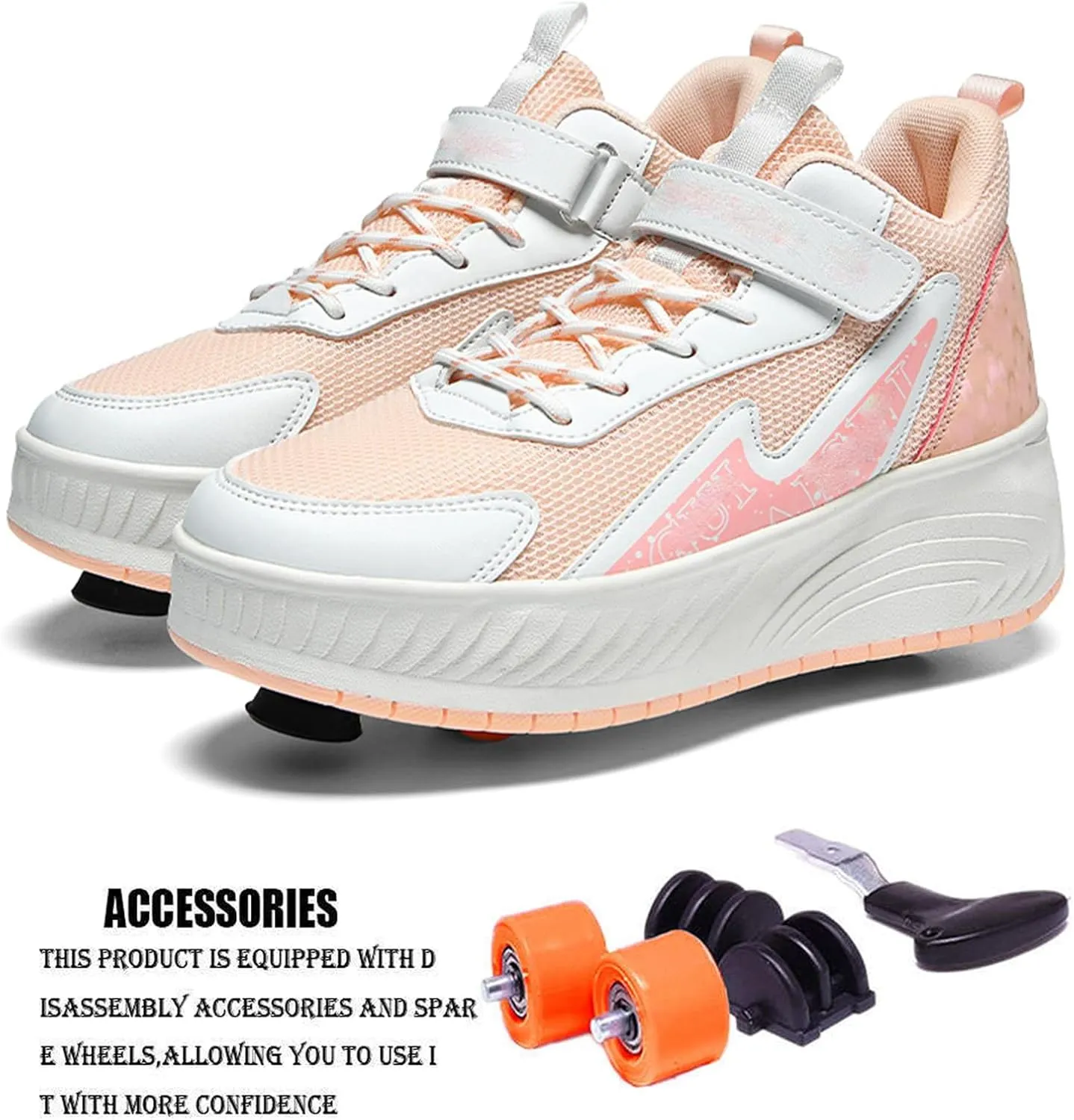 Youngsters' Fashion Sneakers Unisex Fashion Roller Skates 2/4 Detachable Retractable Wheels Comfortable Low-Top Shoes Breathable Upper Adjustable Lace-Up Closure