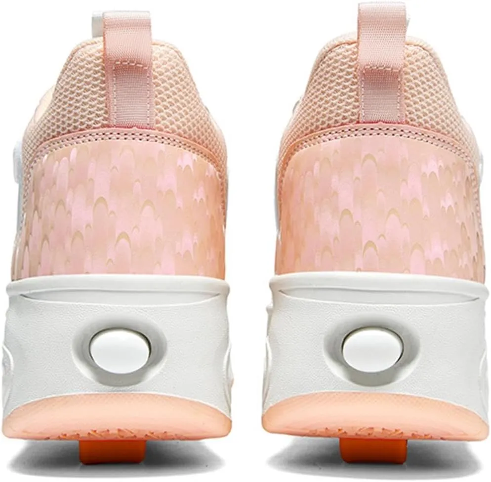 Youngsters' Fashion Sneakers Unisex Fashion Roller Skates 2/4 Detachable Retractable Wheels Comfortable Low-Top Shoes Breathable Upper Adjustable Lace-Up Closure