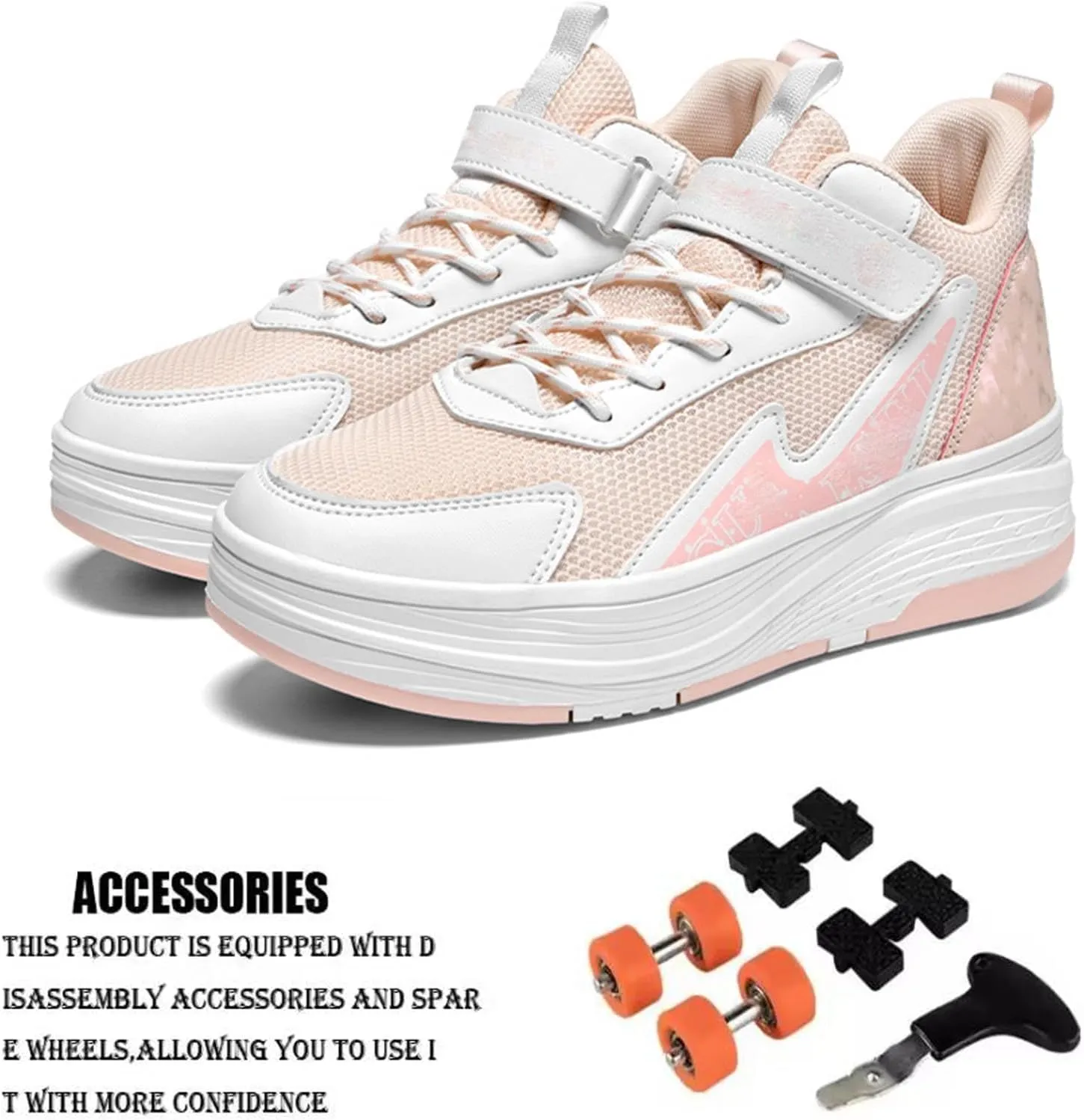 Youngsters' Fashion Sneakers Unisex Fashion Roller Skates 2/4 Detachable Retractable Wheels Comfortable Low-Top Shoes Breathable Upper Adjustable Lace-Up Closure