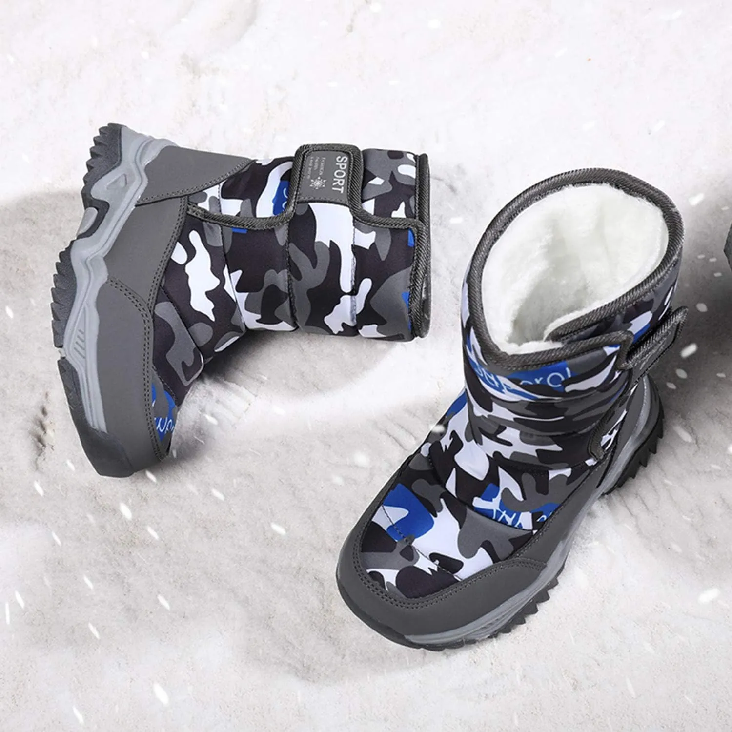 YUKTOPA Kids Boys Girls Outdoor Snow Boots Winter Fur Lined Warm Boots Walking Shoes