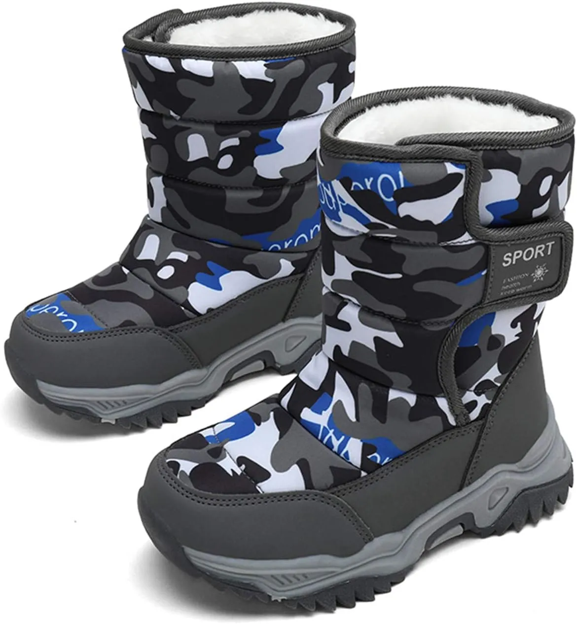 YUKTOPA Kids Boys Girls Outdoor Snow Boots Winter Fur Lined Warm Boots Walking Shoes