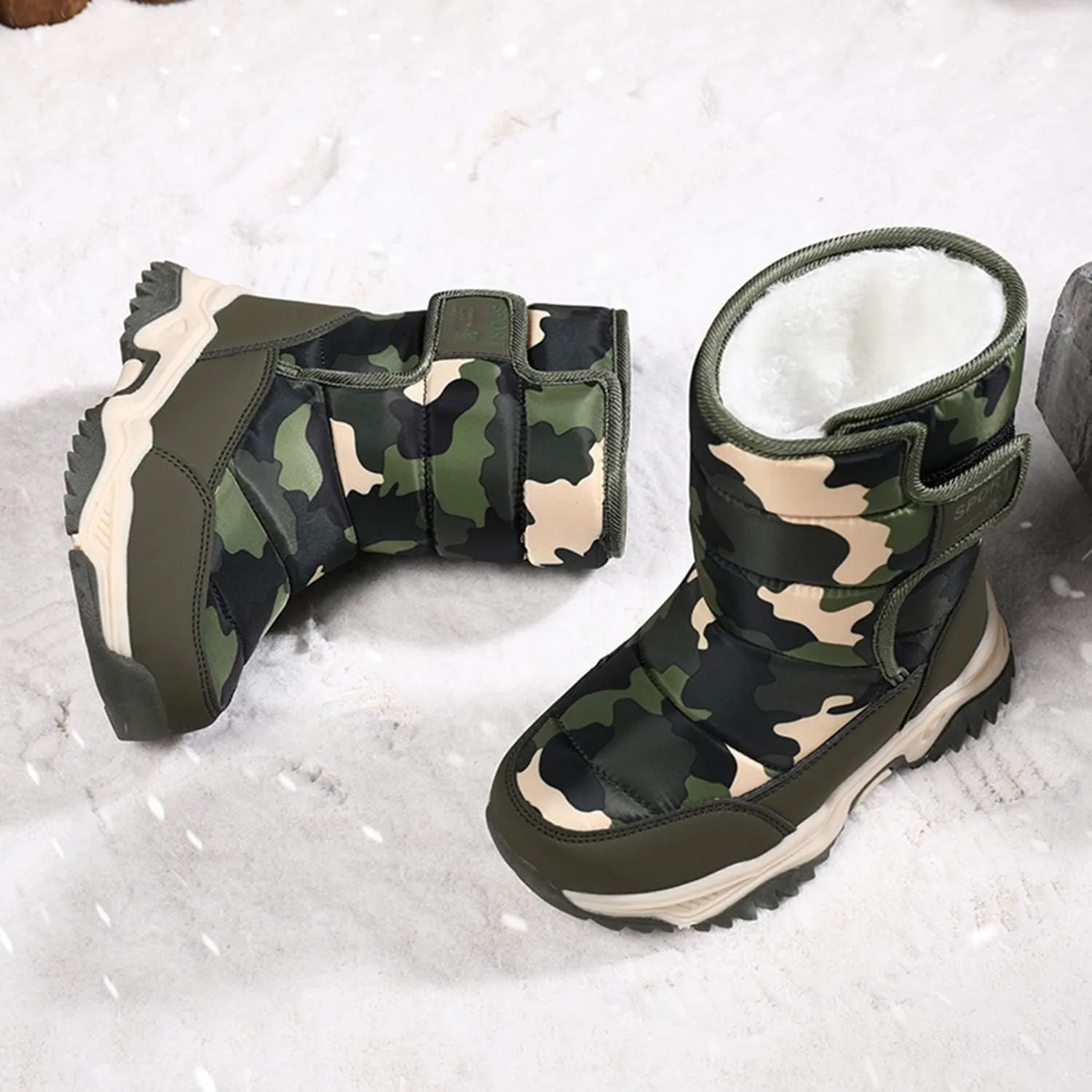 YUKTOPA Kids Boys Girls Outdoor Snow Boots Winter Fur Lined Warm Boots Walking Shoes