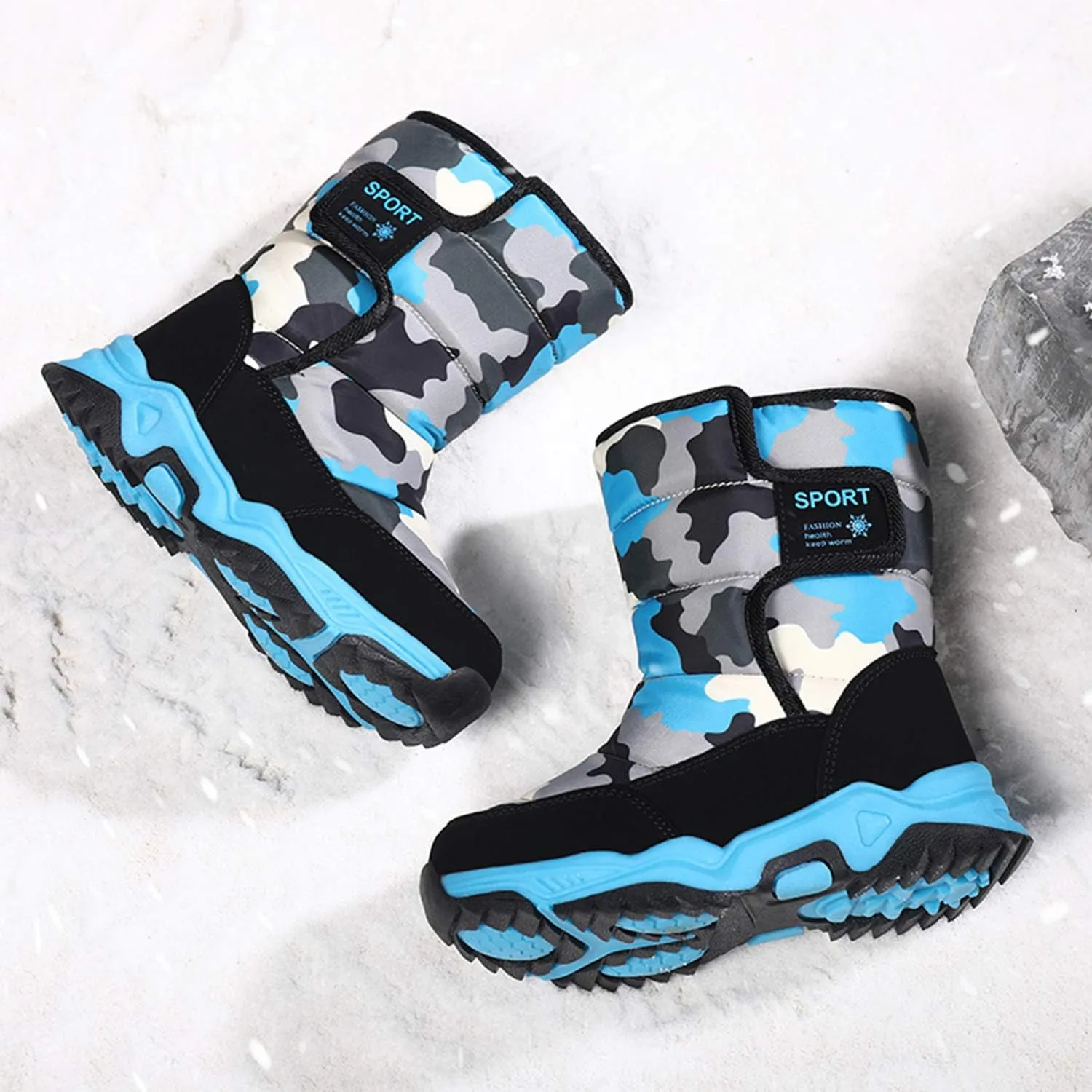 YUKTOPA Kids Boys Girls Outdoor Snow Boots Winter Fur Lined Warm Boots Walking Shoes