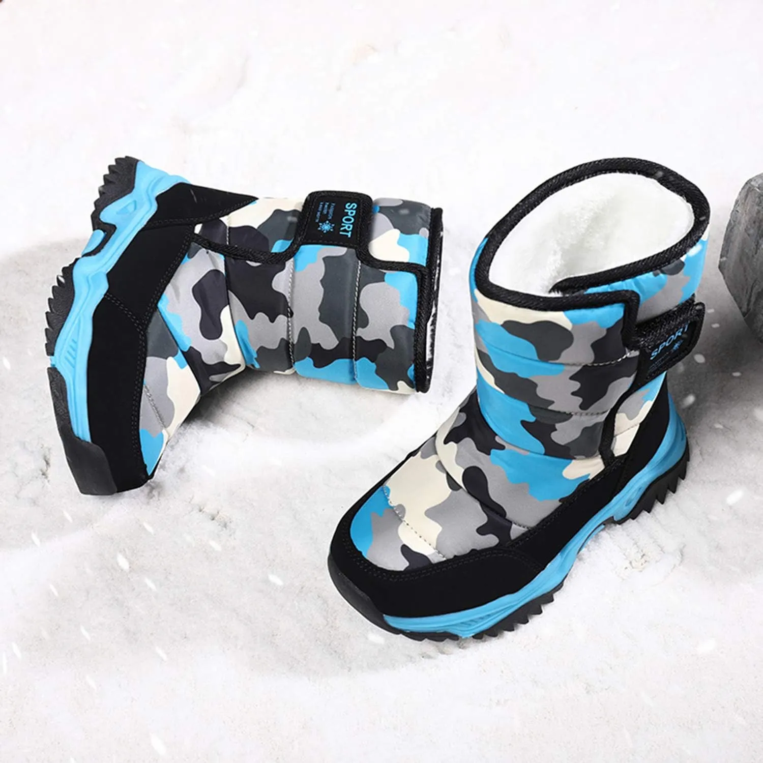 YUKTOPA Kids Boys Girls Outdoor Snow Boots Winter Fur Lined Warm Boots Walking Shoes